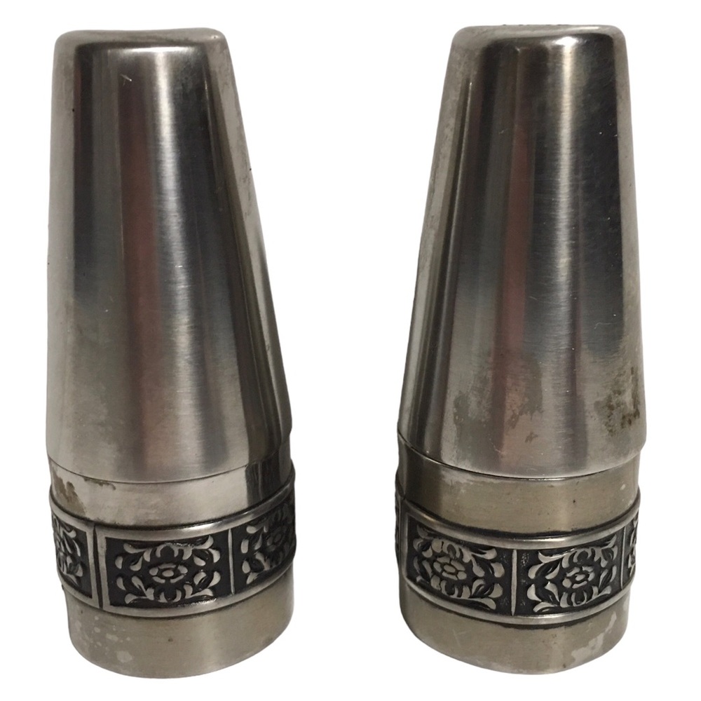 Vintage Velvet by Stanley Roberts Stainless Steel Salt & Pepper Shakers Japan